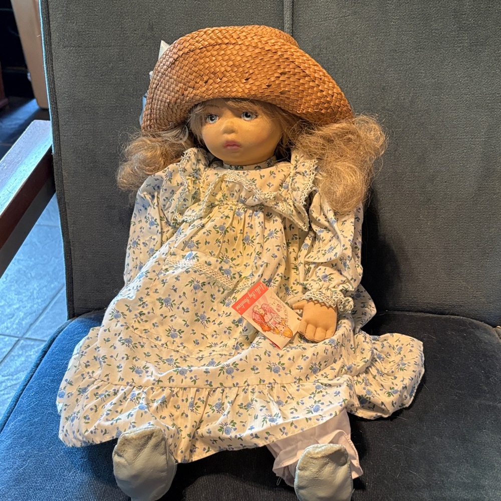 Susanna by Pauline Floral Dress Porcelain Doll with Straw Hat